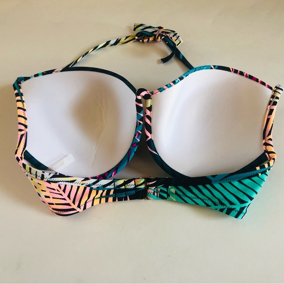 SHADE & SHORE Tropical Palm Leaves Multicolor Bikini Halter Top Size 34DD - Picture 3 of 11